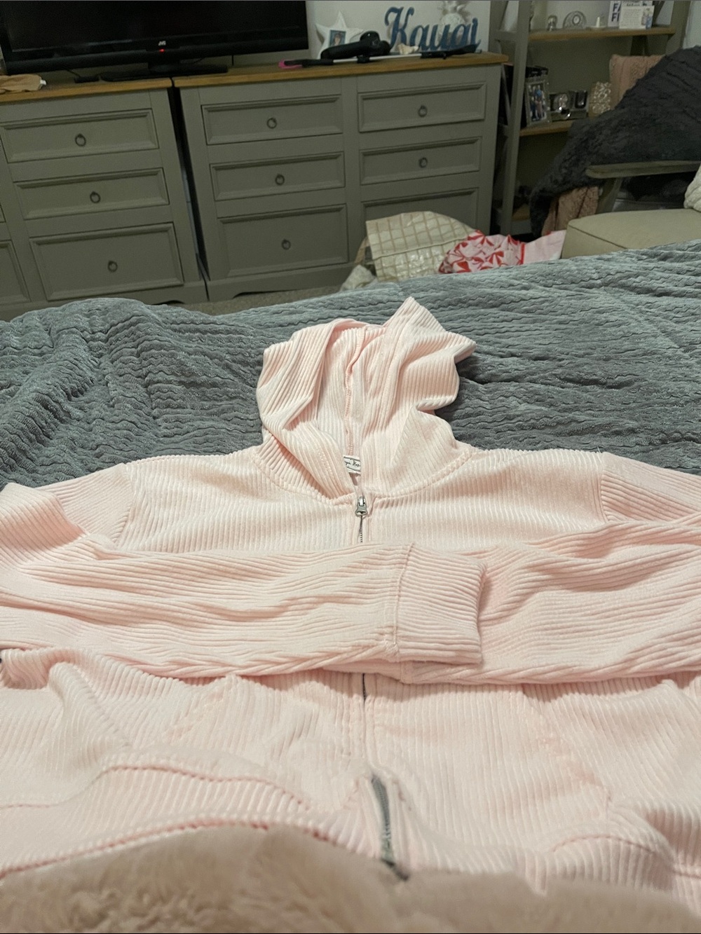Hippie Rose Light Pink Ribbed Hoodie Jacket